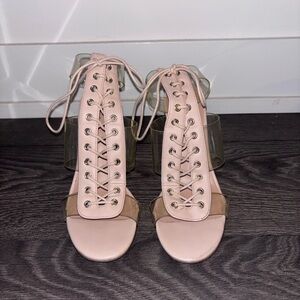 Call It Spring Transparent Lace-Up Heels